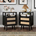 Set Of 2 With 2 Drawers 15.4 Modern Storage Bedside Table With Golden Metal Handles Wooden End Table For Bedroom