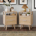 Set Of 2 With 2 Drawers 15.4 Modern Storage Bedside Table With Golden Metal Handles Wooden End Table For Bedroom