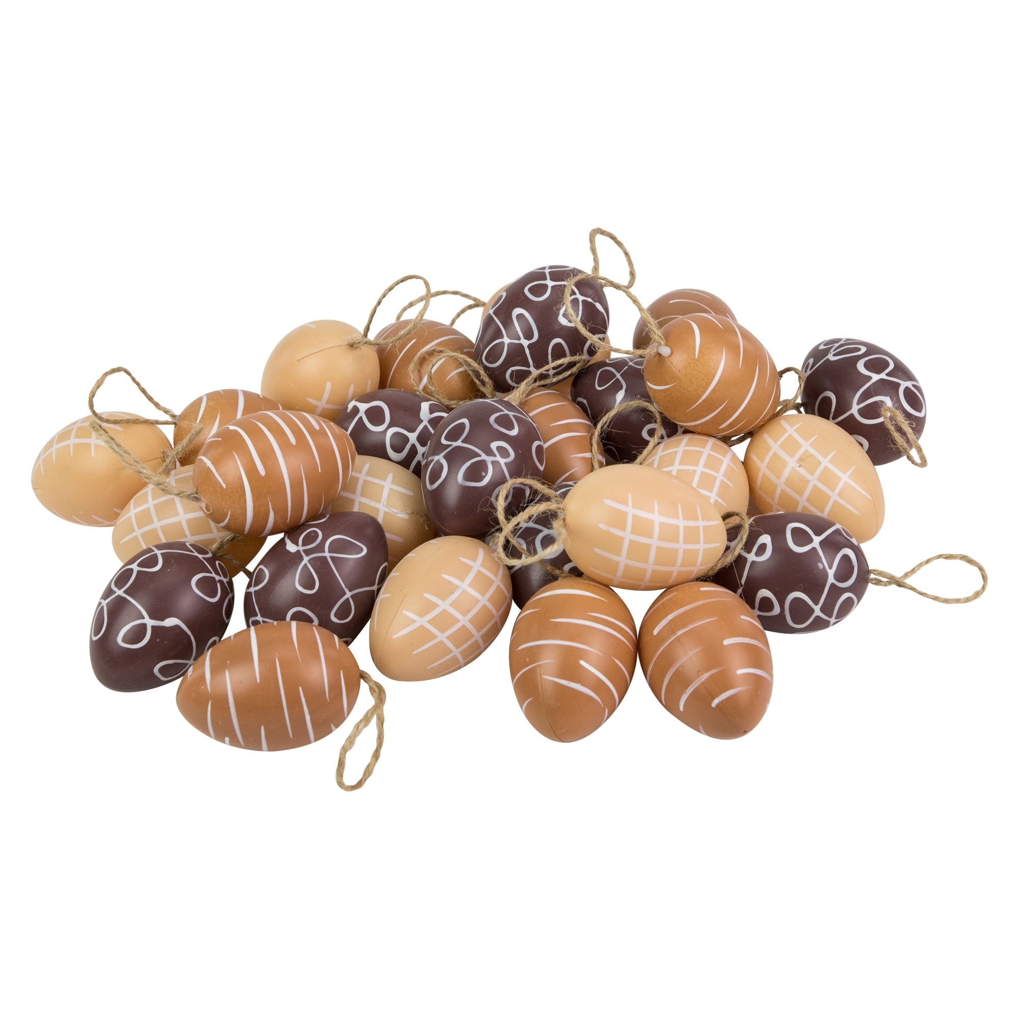 Set Of 27 Natural Tone Painted Design Spring Easter Egg Ornaments 2.25