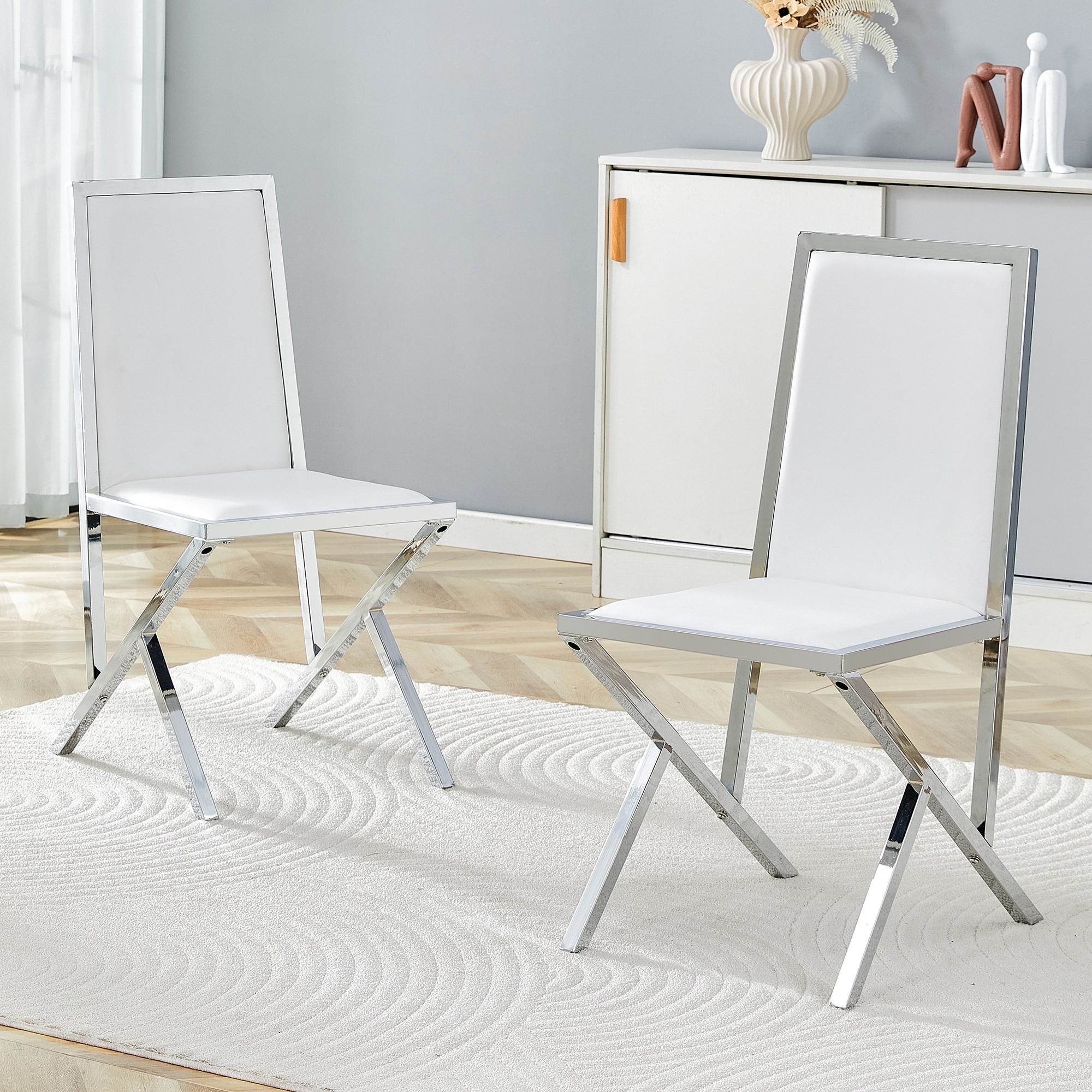 Set Of 2 Metal Framed Pu Dining Chairs Ergonomic Design A Simple And Luxurious Choice