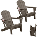 Set Of 2 Plastic Folding Adirondack Chairs Outdoor Chairs With Cup Holder