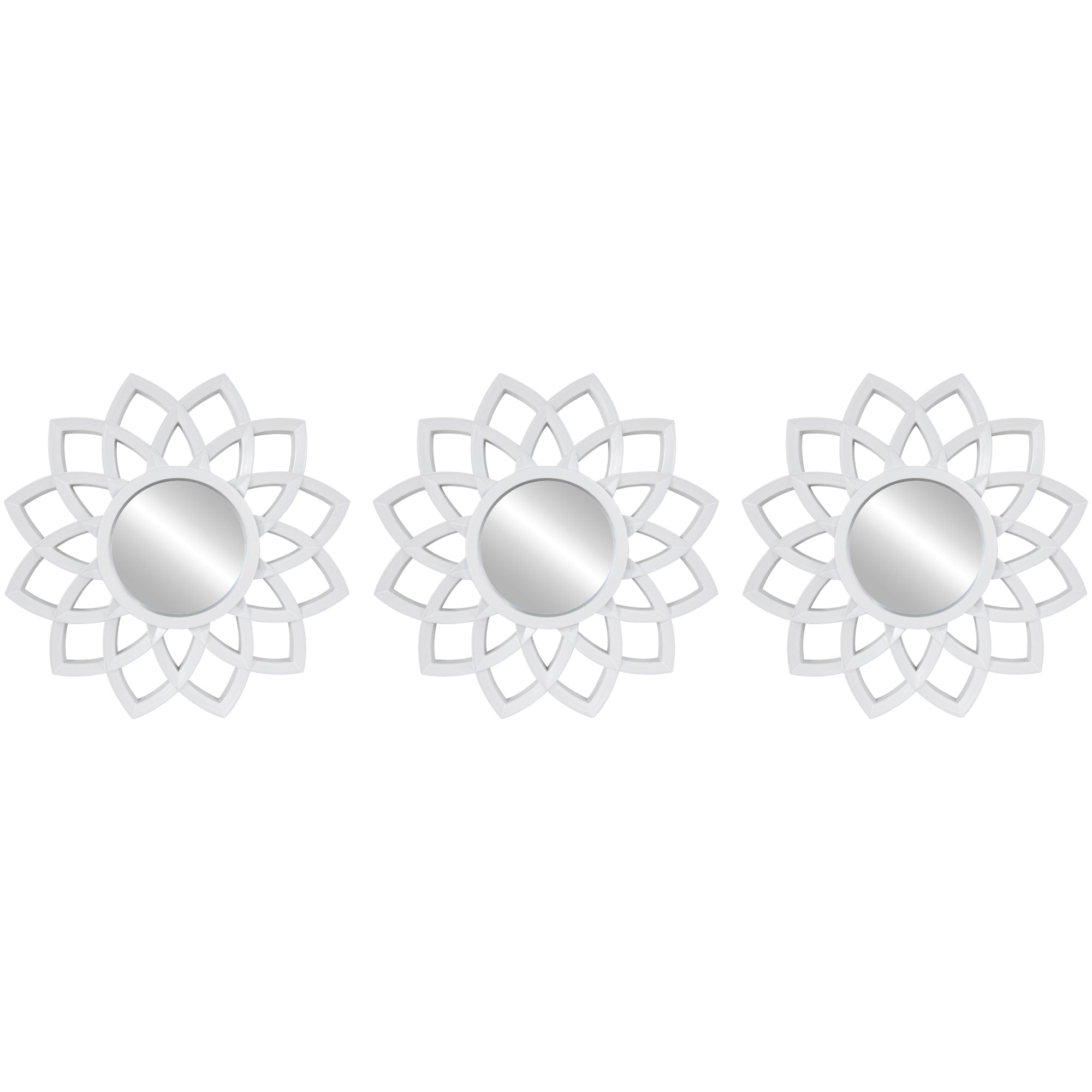 Set Of 3 Arched Floral Matte White Wall Mirrors 9.5