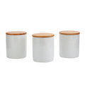 Set Of 3 Bamboo Ceramic Canister Set White
