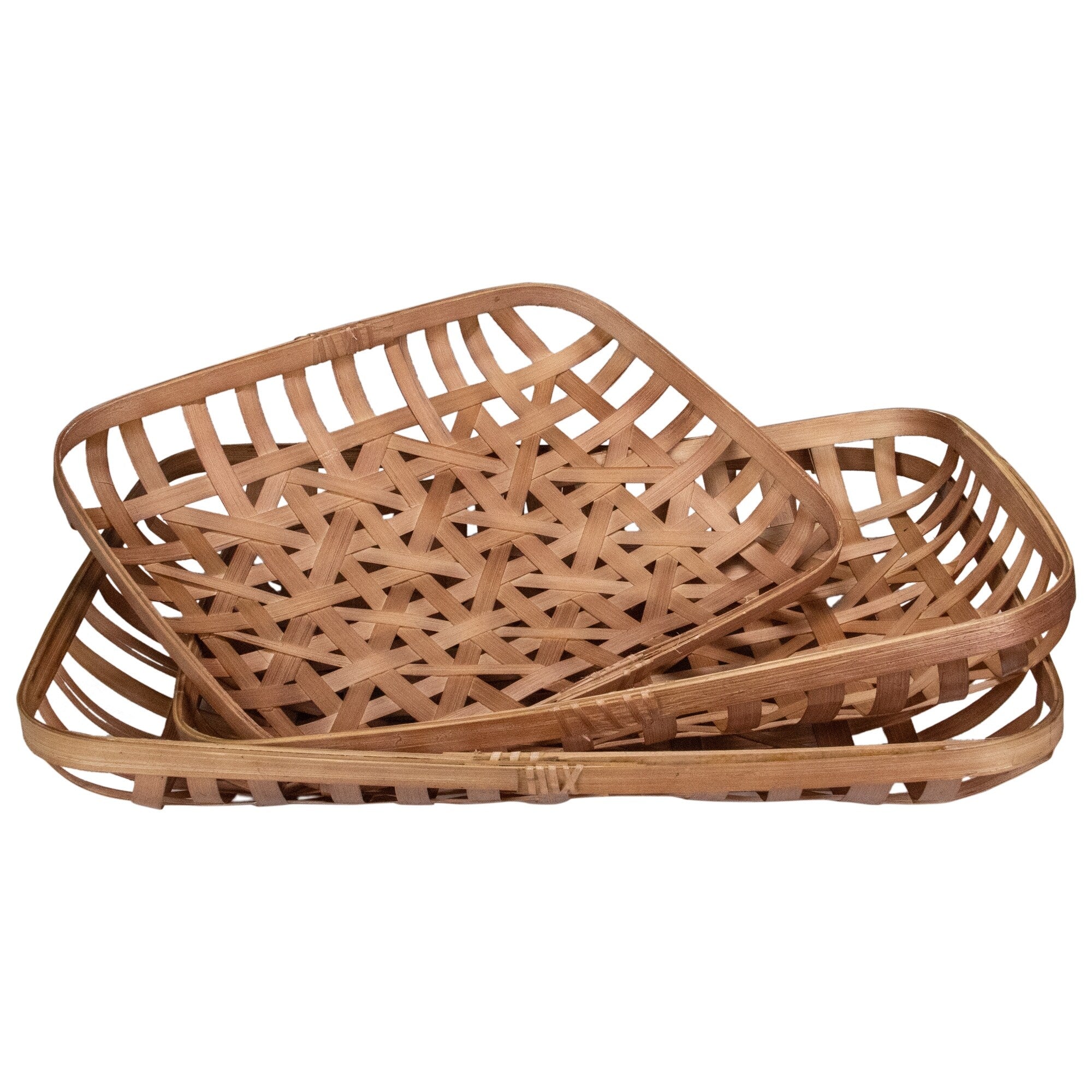 Set Of 3 Brown Rectangular Lattice Tobacco Table Top Baskets