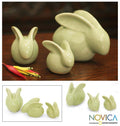 Set Of 3 Celadon Ceramic Chiang Mai Rabbits Figurines Thailand
