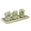 Set Of 3 Celadon Ceramic Elephant Life Lessons Figurines Handmade In Thailand