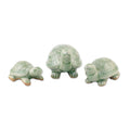 Set Of 3 Celadon Ceramic Lucky Turtles Sculptures Handmade In Thailand