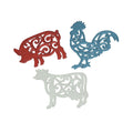 Set Of 3 Decorative Cast Iron Farm Animal Kitchen Trivets Rooster Cow Pig 0.5 X 9.5 X 9 Inches