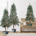 Set Of 3 Flocked Alpine Artificial Christmas Trees 5 Multi Lights 5 Foot