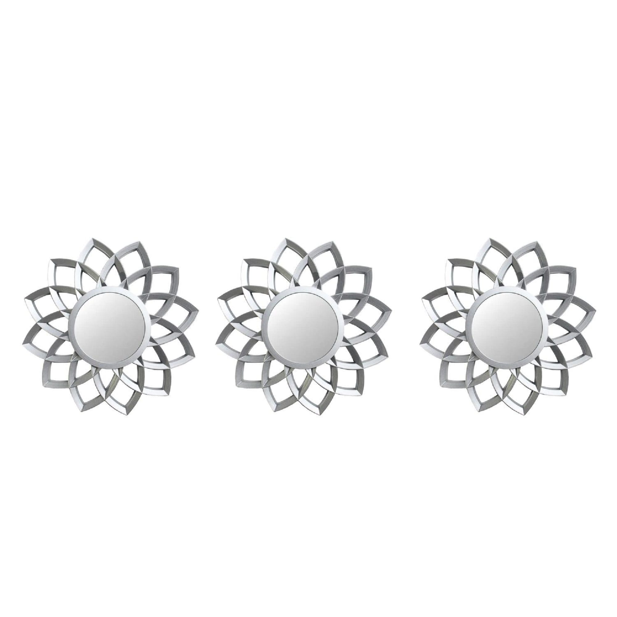 Set Of 3 Arched Floral Matte Silver Wall Mirrors 9.5 Grey