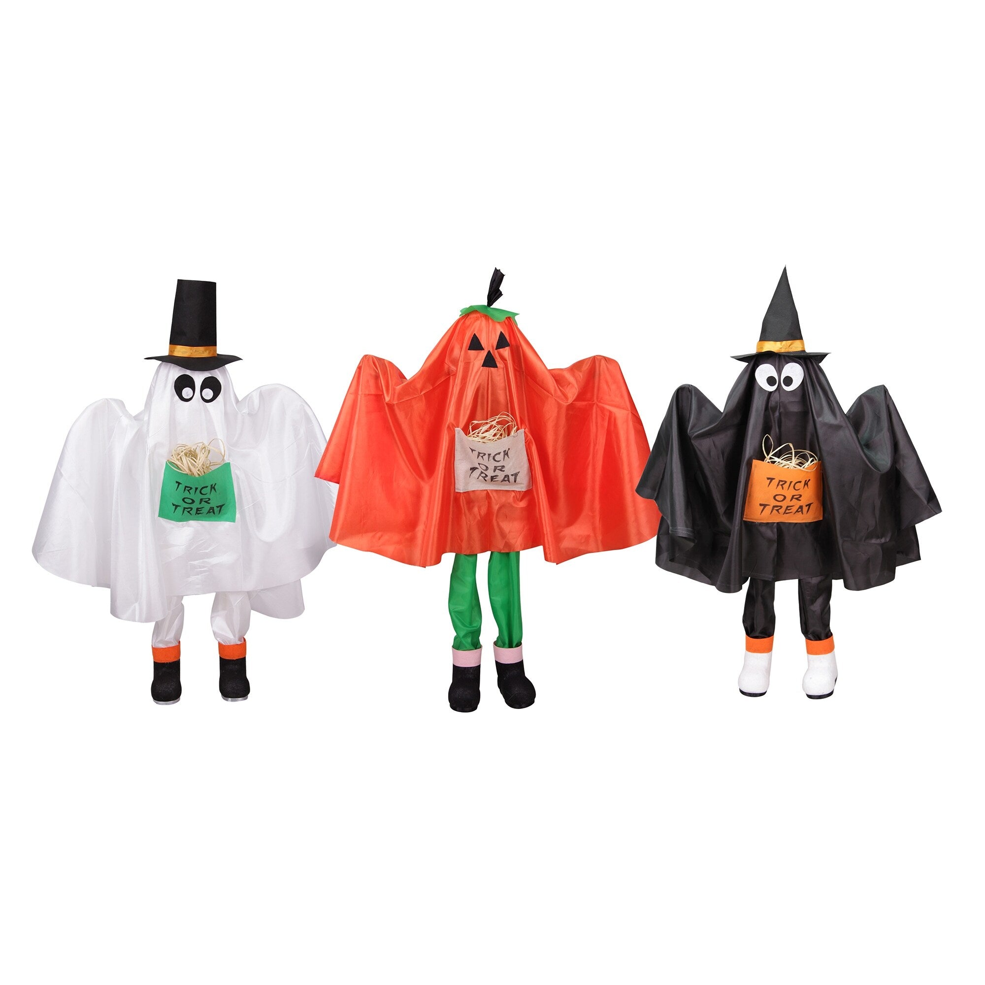 Set Of 3 Ghost Pumpkin And Bat Standing Halloween Kid Figures 36 N A