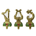 Set Of 3 Gold Harp Musical Instruments Glittered Christmas Stocking Holders 8