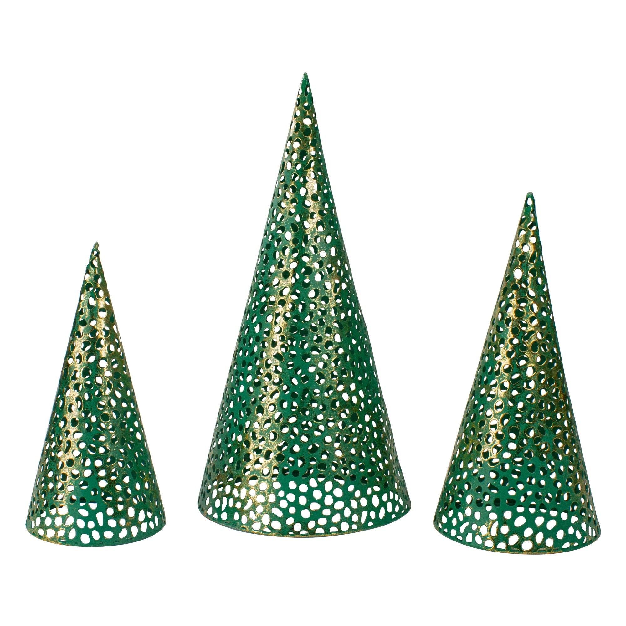 Set Of 3 Green And Gold Christmas Tabletop Cone Trees 16