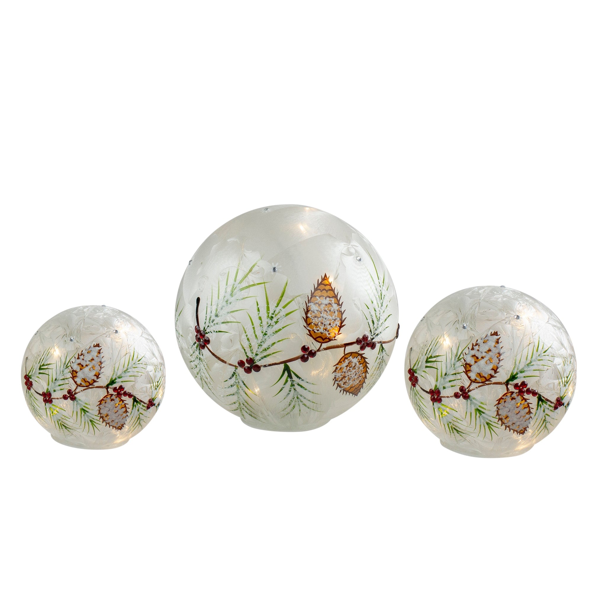 Set Of 3 Led Frosted Glass Christmas Globes With Timer 8