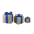 Set Of 3 Sparkling Blue And Silver Sisal Gift Boxes Lighted Christmas Yard Art Decorations