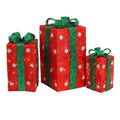 Set Of 3 Lighted Tall Red Sisal Gift Boxes Christmas Yard Art Decorations