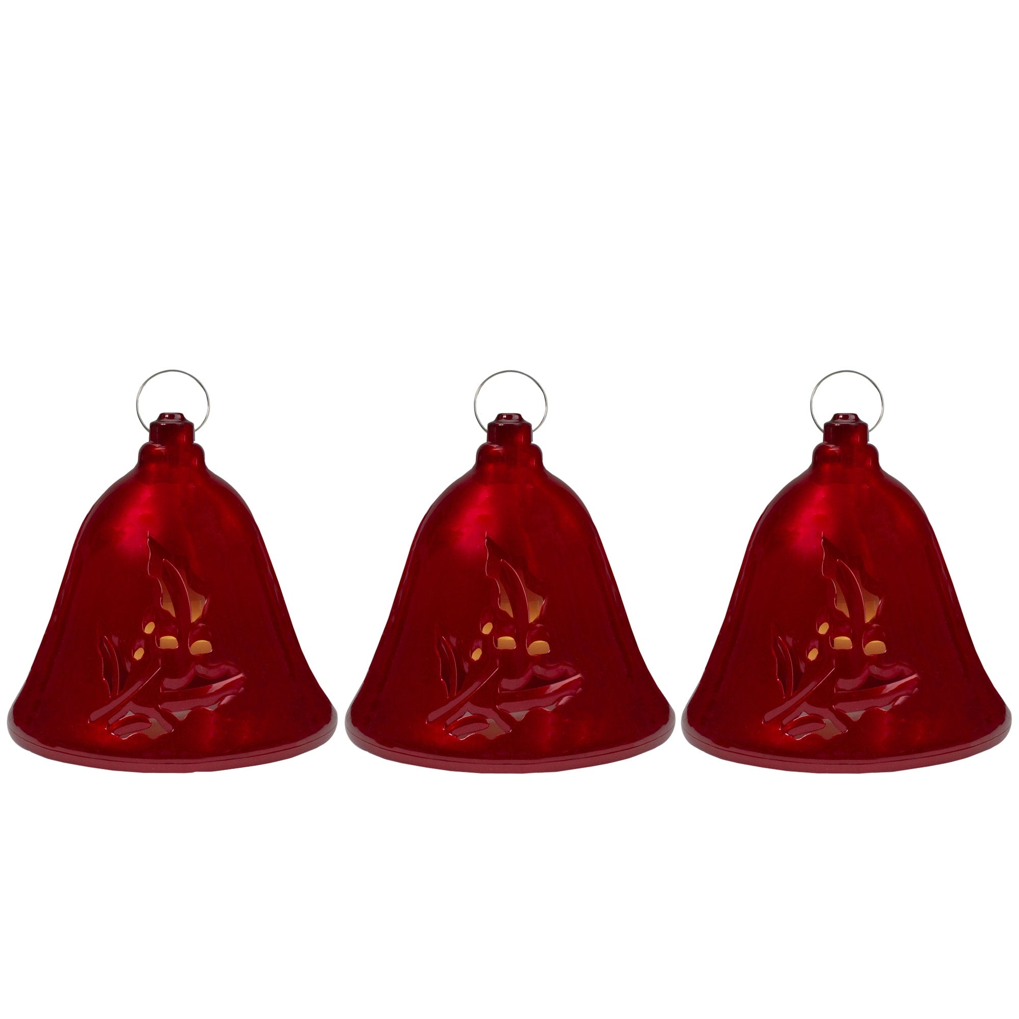 Set Of 3 Musical Lighted Red Bells Christmas Decorations 6.5 Inches