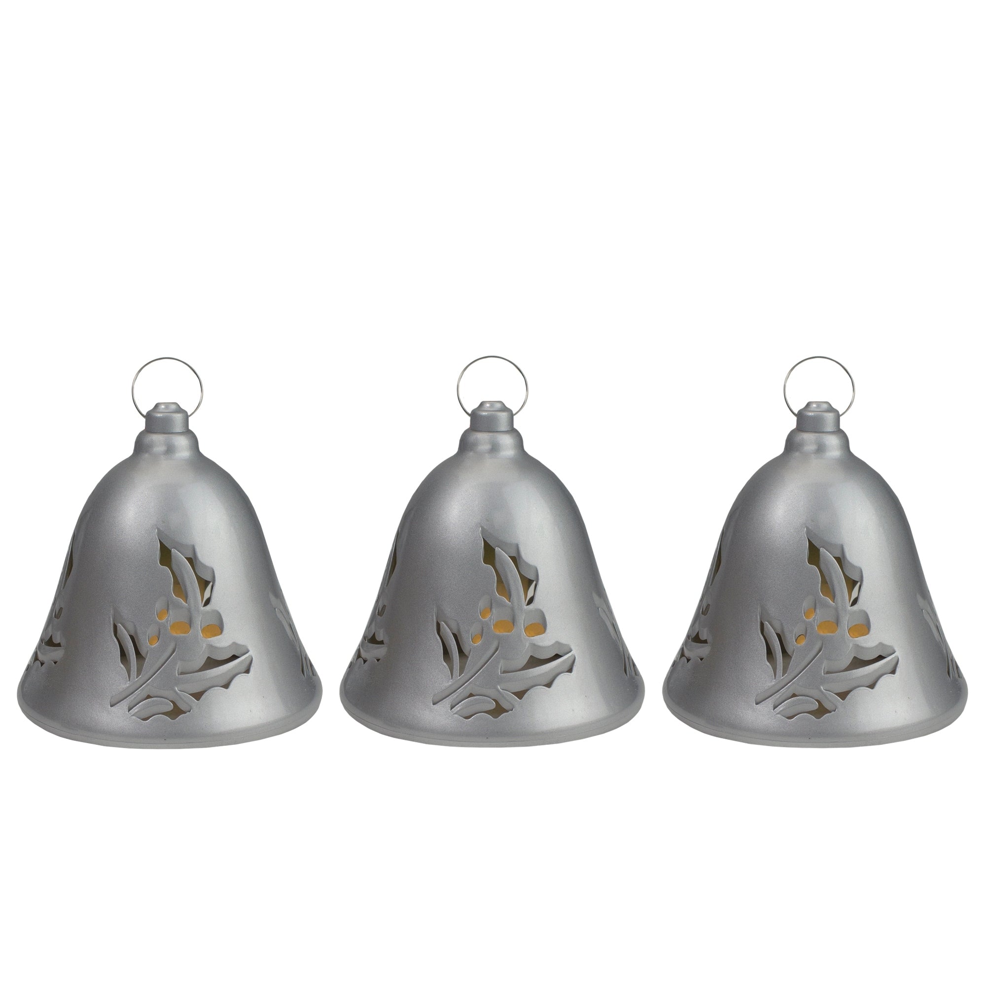 Set Of 3 Musical Lighted Silver Bells Christmas Decorations 6.5 Inches