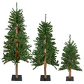 Set Of 3 Slim Alpine Artificial Christmas Trees 5 Multicolor Lights 5 Foot