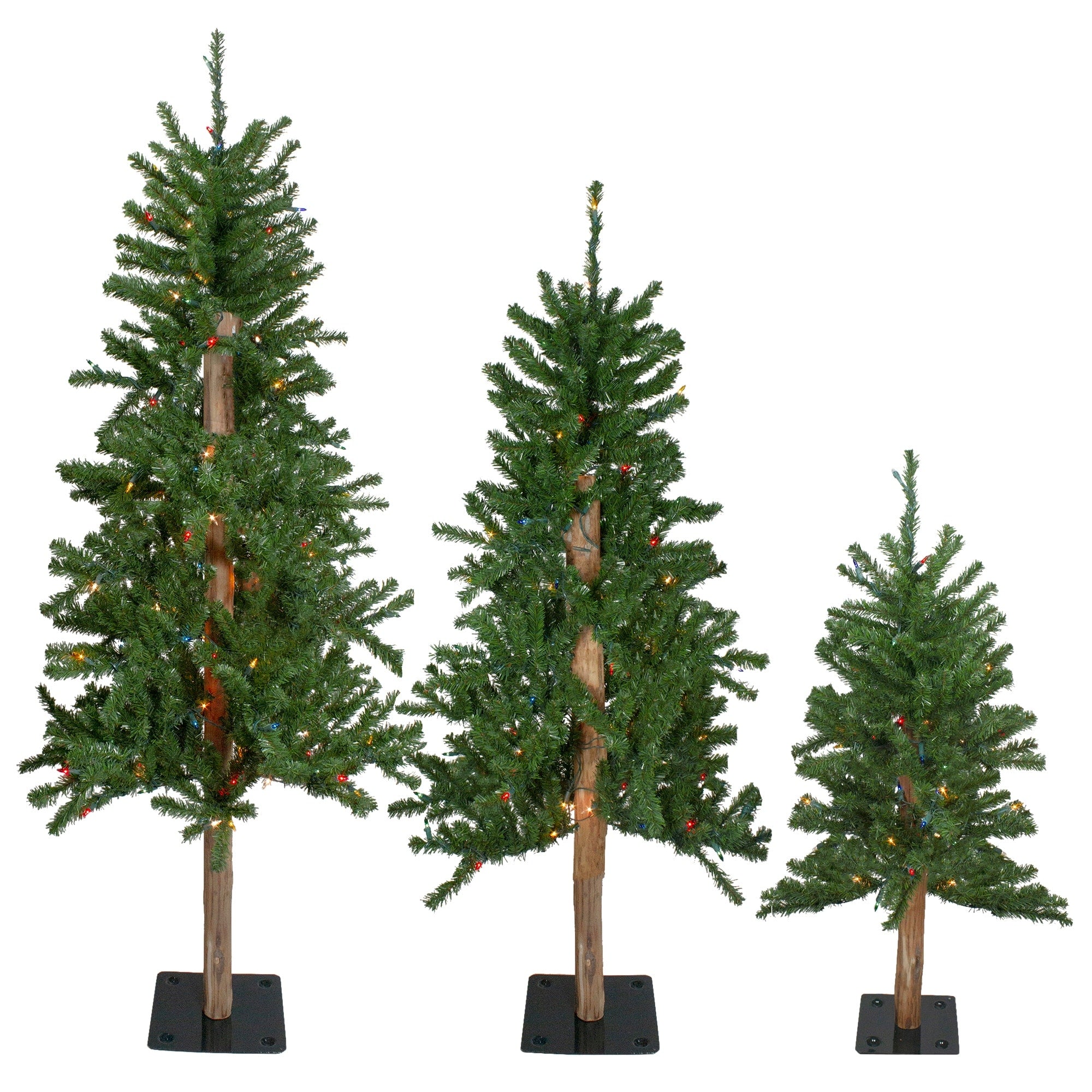 Set Of 3 Slim Alpine Artificial Christmas Trees 5 Multicolor Lights 5 Foot