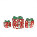 Set Of 3 Lighted Sparkling Red Swirl Glitter Gift Boxes Christmas Outdoor Decorations