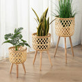 Set Of 3 Rattan Woven Tripod Planter Set Set Of 3