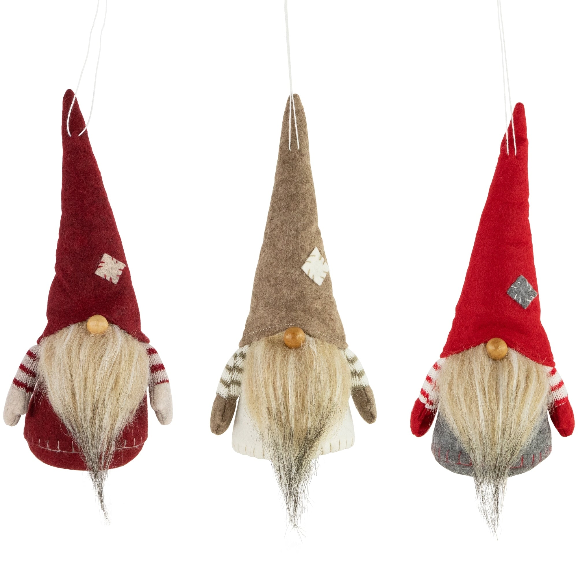 Set Of 3 Red And Gray Bearded Santa Chubby Gnomes 10.5