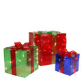 Set Of 3 Lighted Red Green And Blue Gift Box Outdoor Christmas Decoration