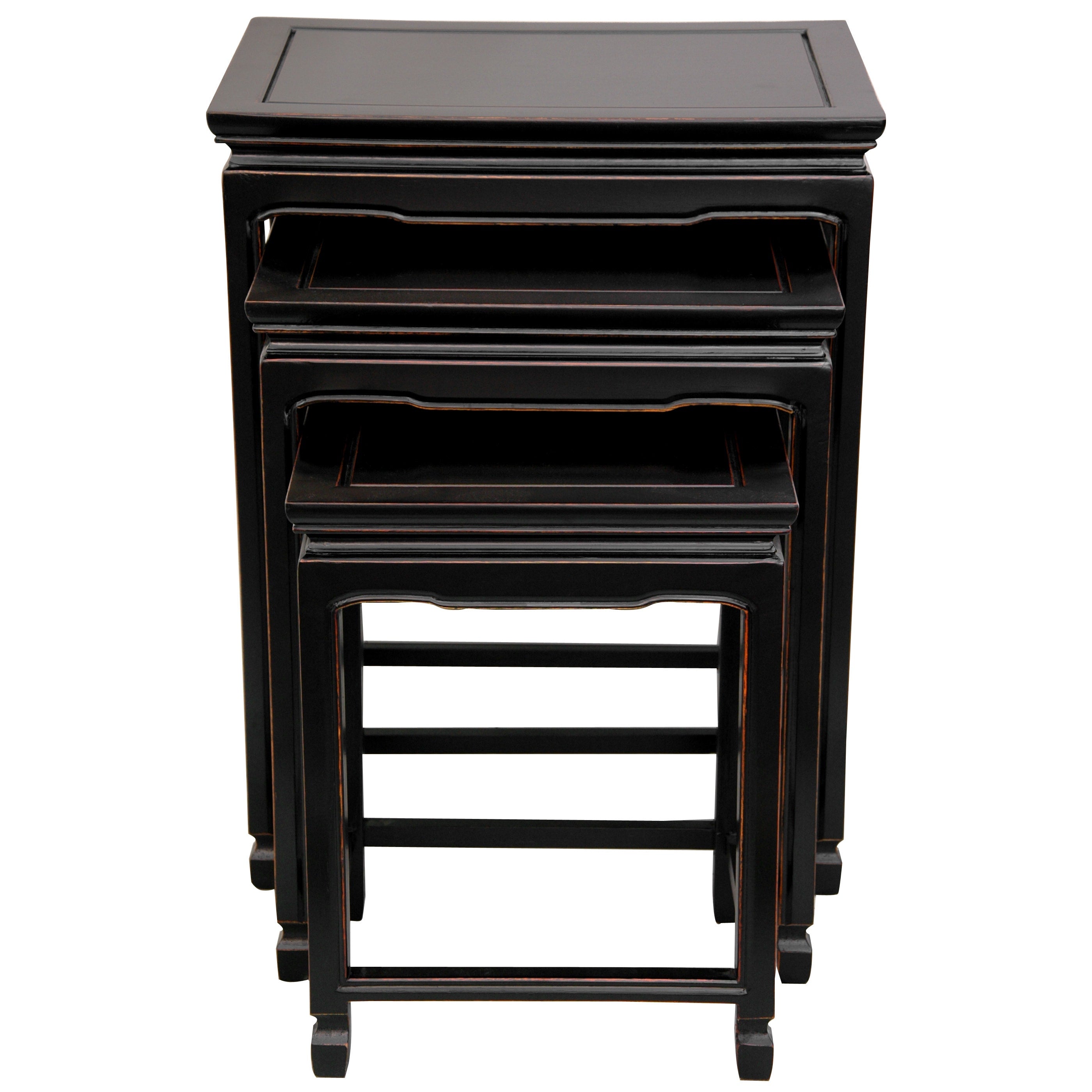 Handmade Set Of 3 Rosewood Antique Black Nesting Tables China
