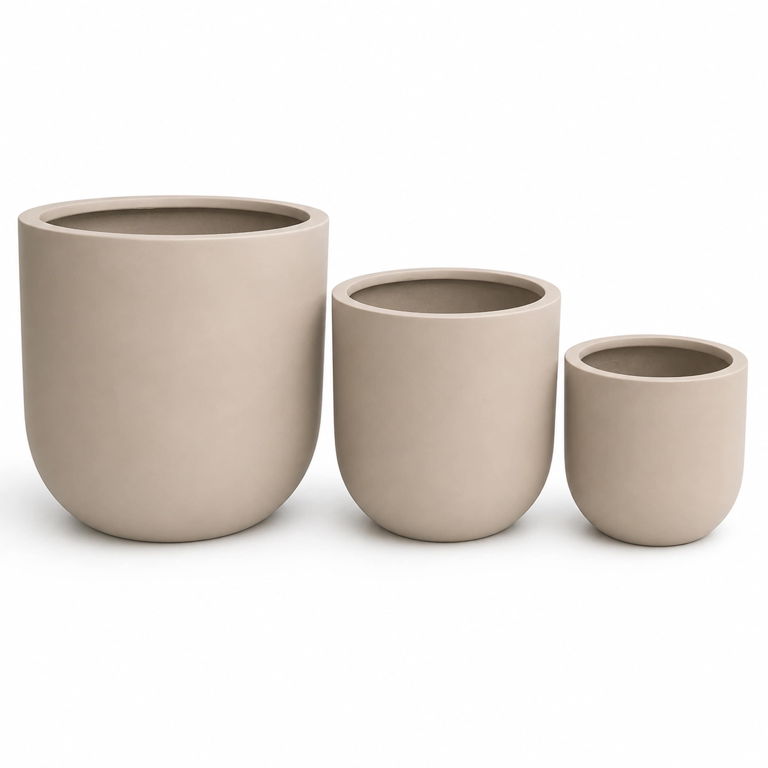 Set Of 3 Round Cylinder Polystone Indoor Outdoor Planters