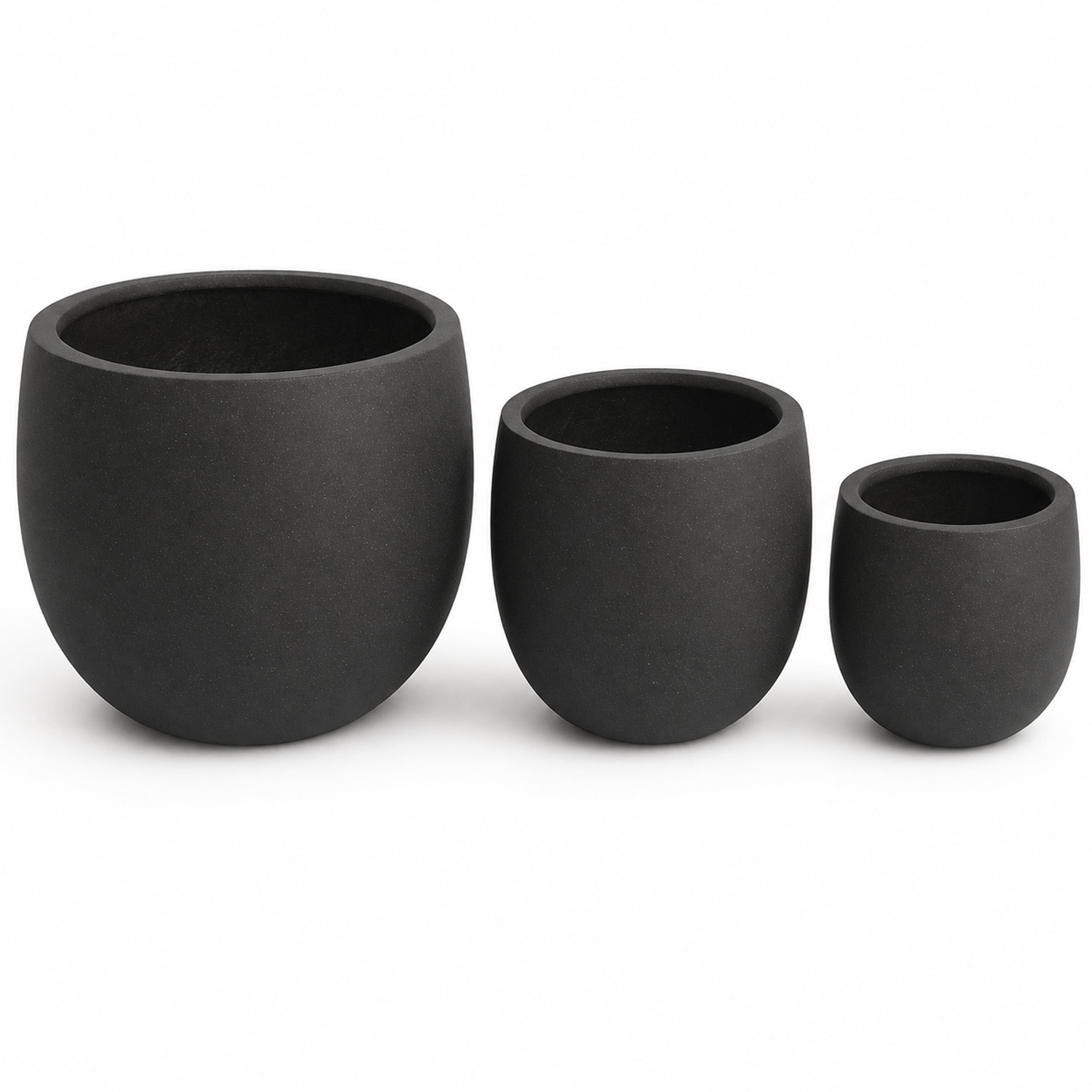 Set Of 3 Round Polystone Indoor Outdoor Planters