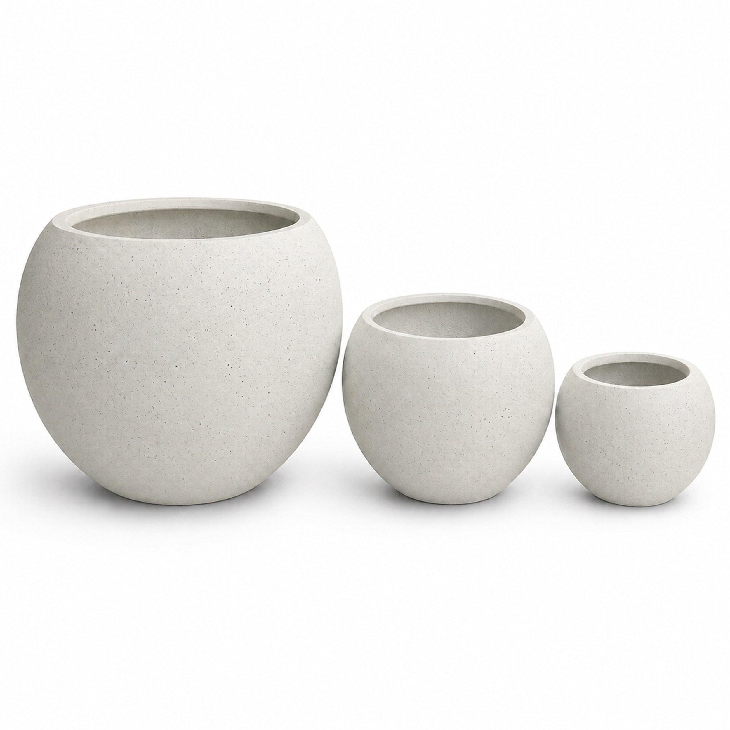 Set Of 3 Smooth Round Polystone Indoor Outdoor Planters
