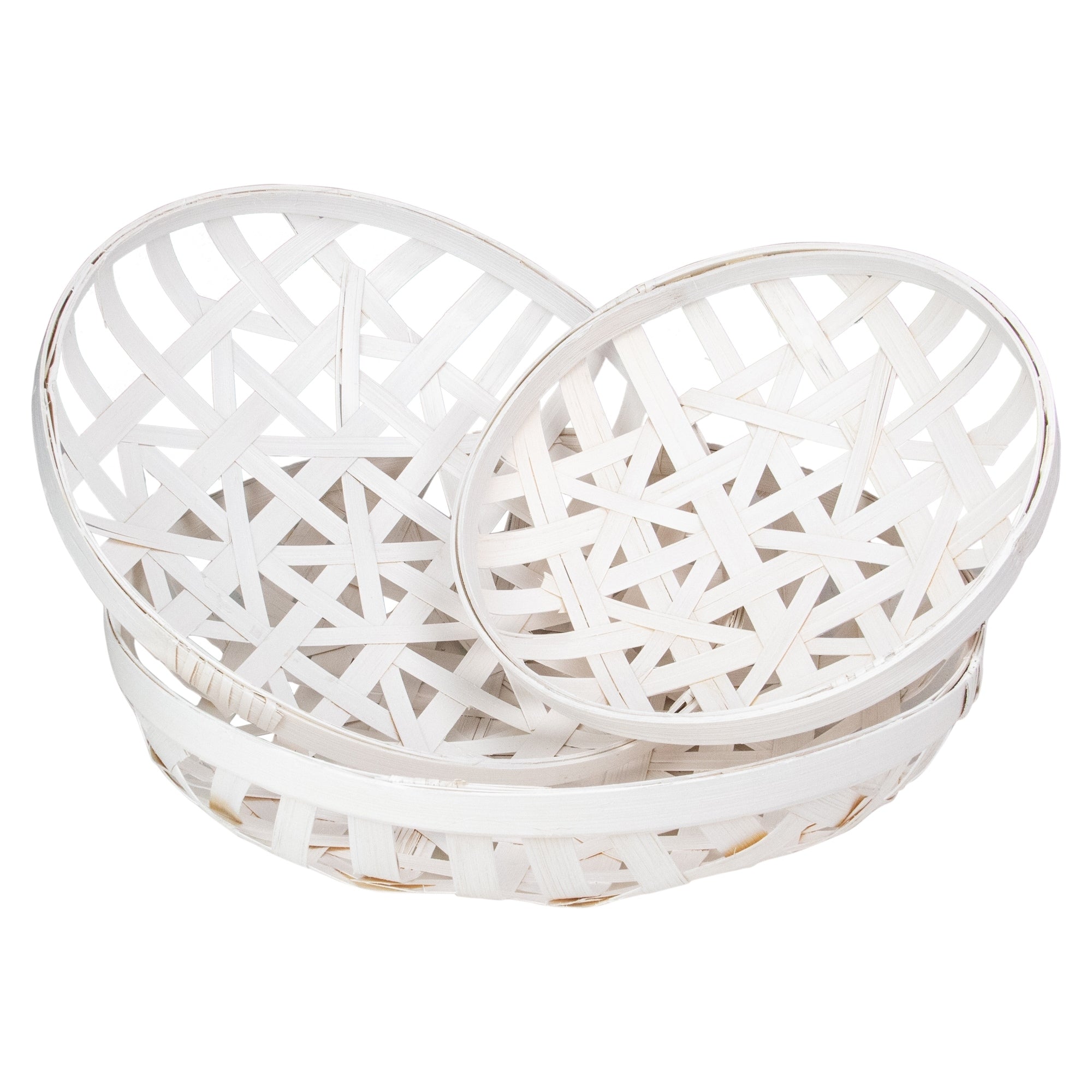 Set Of 3 Snow White Round Lattice Tobacco Table Top Baskets
