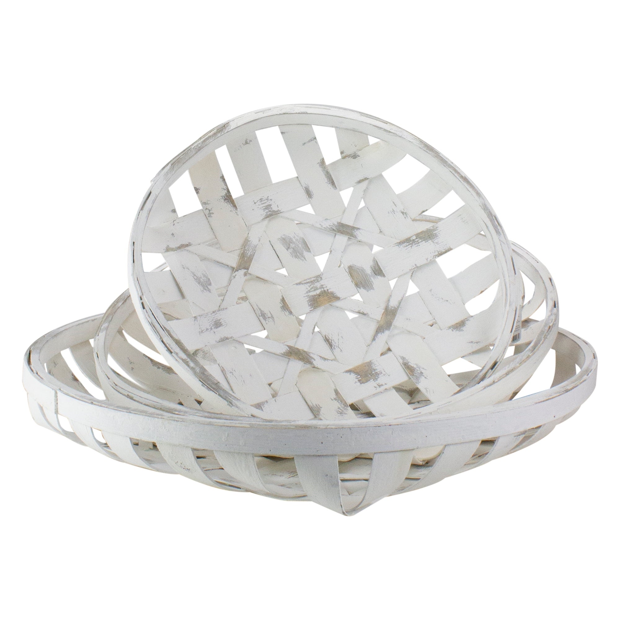 Set Of 3 White Circular Woven Baskets 24.5