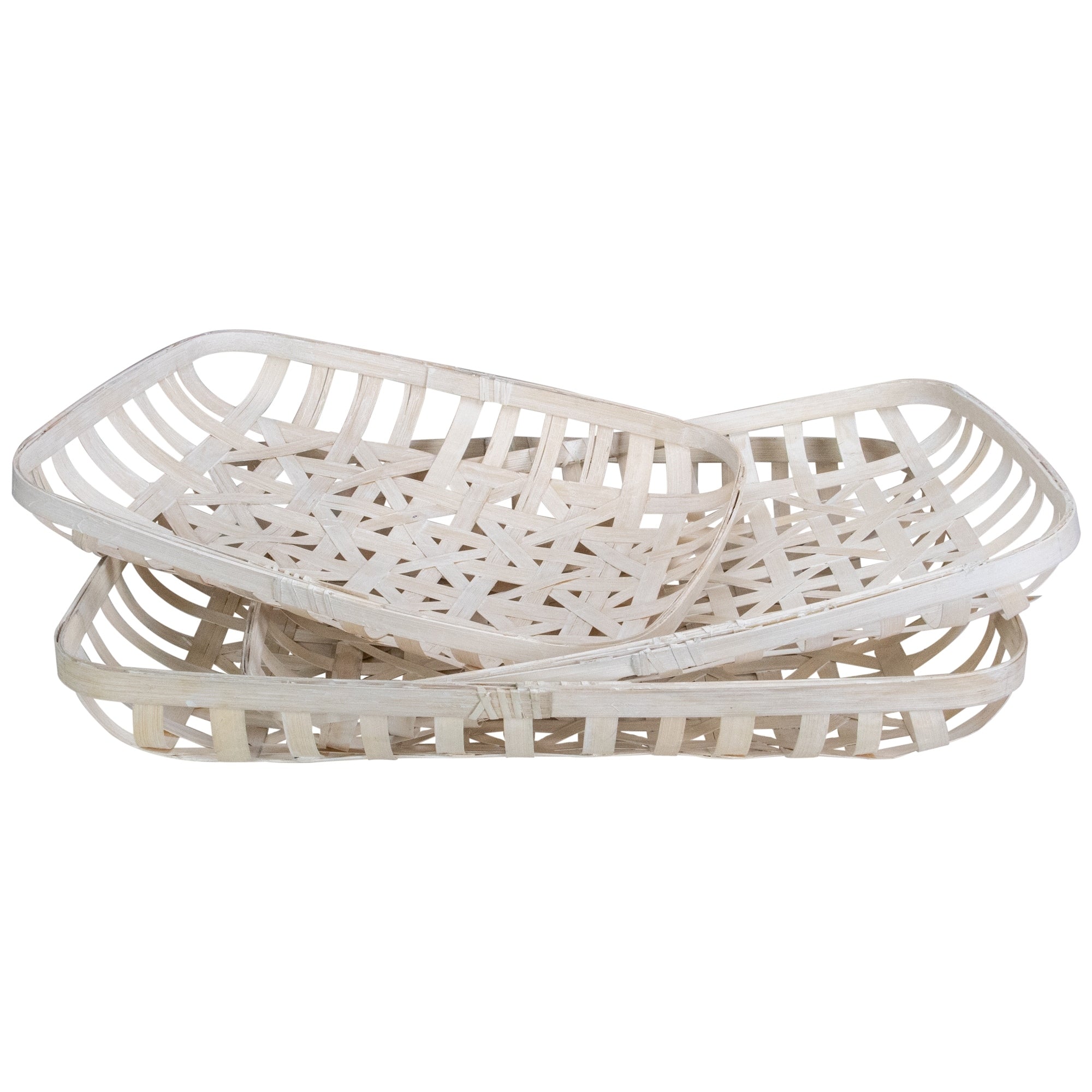 Set Of 3 White Rectangular Lattice Tobacco Table Top Baskets