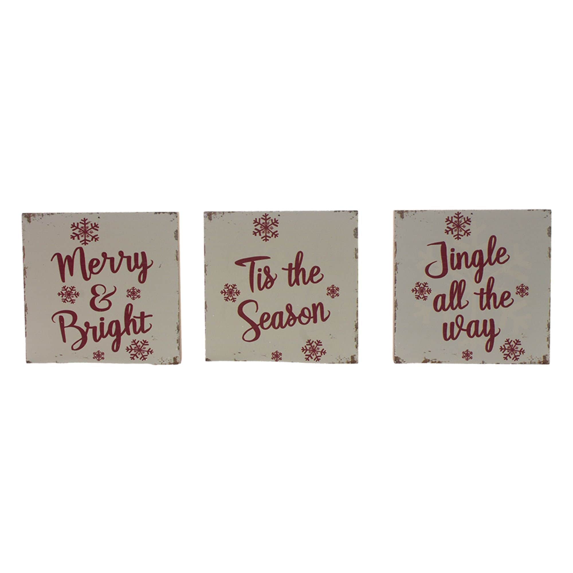 Set Of 3 White Square Block Sign With Christmas Season Design 5
