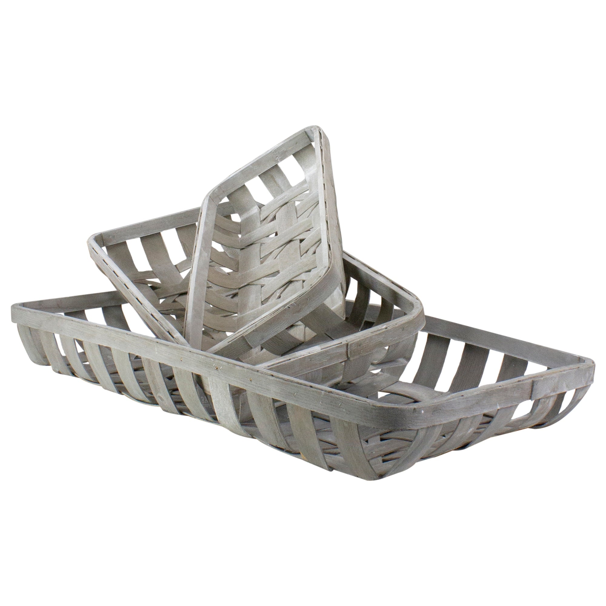 Set Of 3 White Washed Rectangular Woven Baskets 32.75