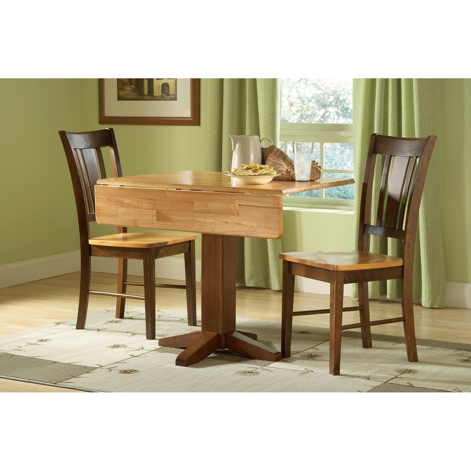 Set Of 3 Pcs 36 Square Dual Drop Leaf Table With 2 Chairs