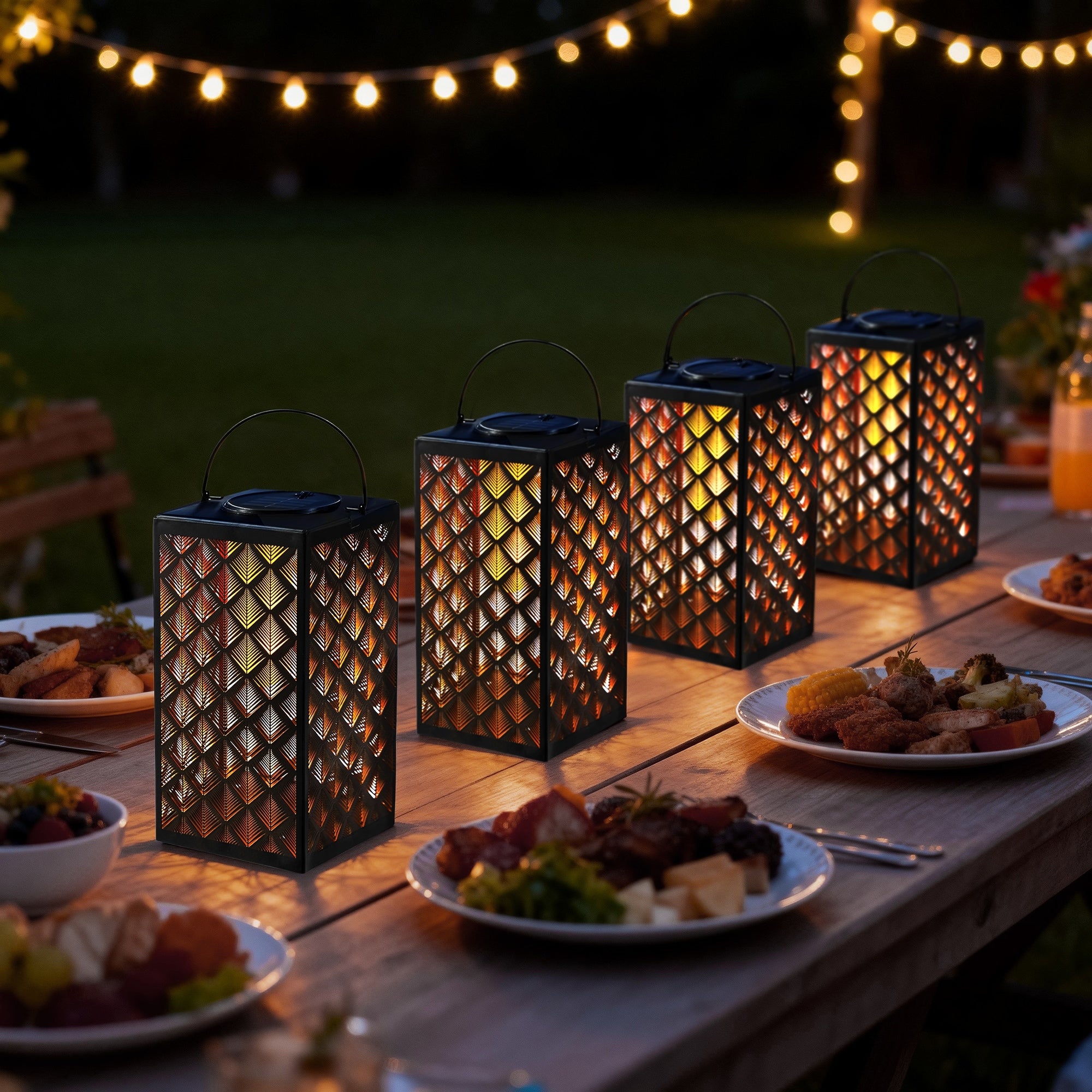 Set Of 4 11 H Glass Pattern Oudoor Solar Powered Hanging Lanterns By Glitzhome