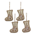 Handmade Set Of 4 Beaded Cotton Ornaments Celebration Stockings India