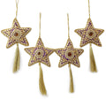 Handmade Set Of 4 Beaded Ornaments Purple Star India