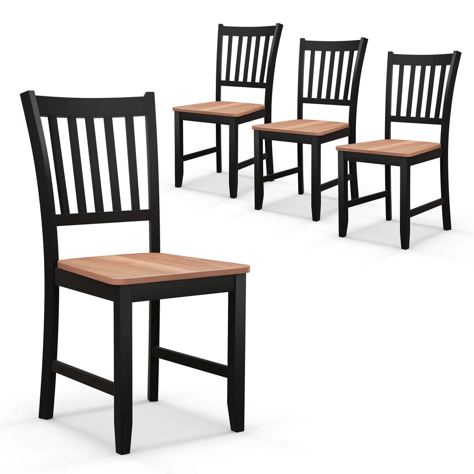 Set Of 4 Dining Chair Kitchen Spindle Back Side Chair With Solid Wooden Legs Black Base And Walnut Seat