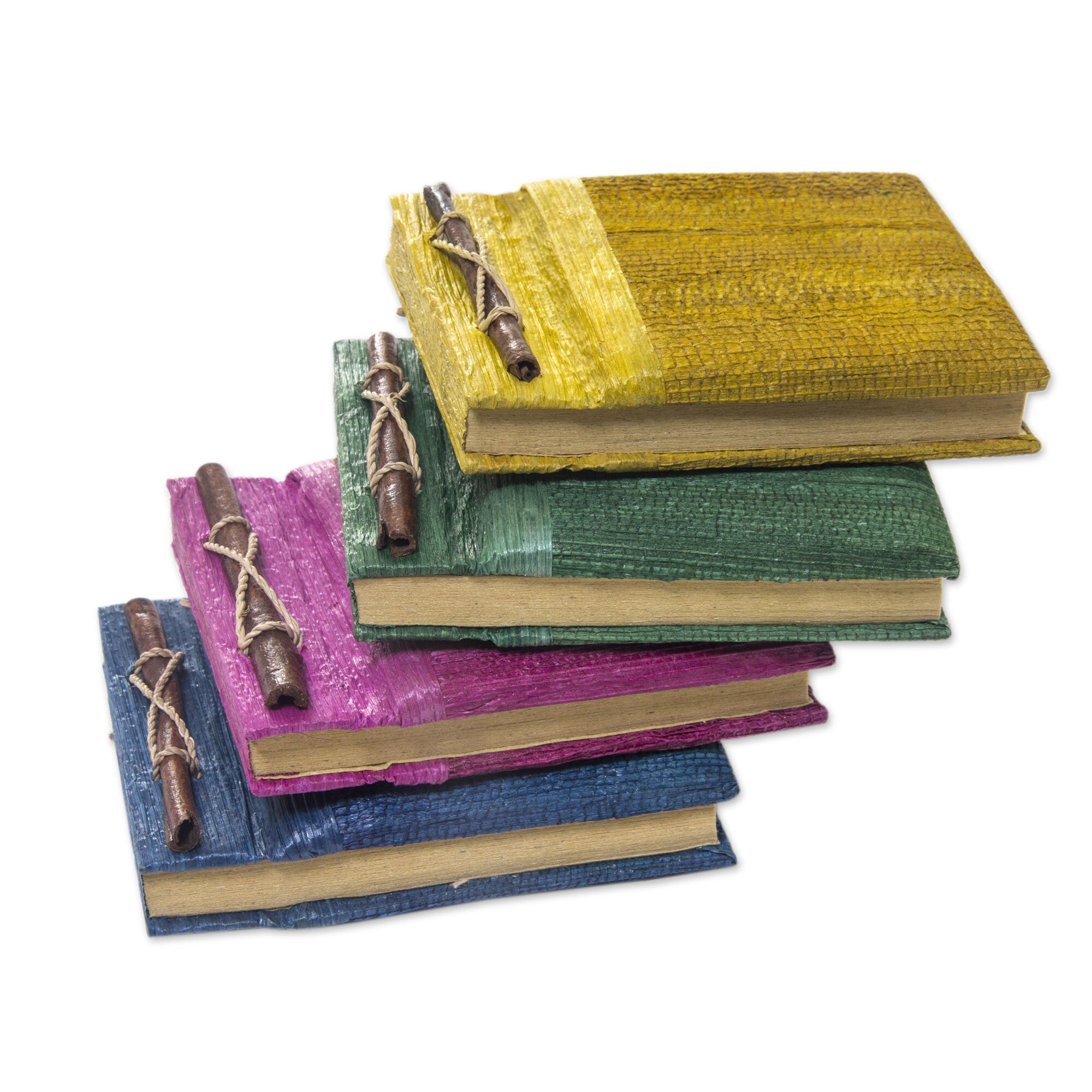 Handmade Set Of 4 Natural Fiber Ubud Memoirs Journals Indonesia