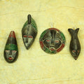 Handmade Set Of 4 Sese Wood Shepherds Ornaments Ghana
