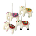 Set Of 4 Handmade Wool White Elephants Ornaments India
