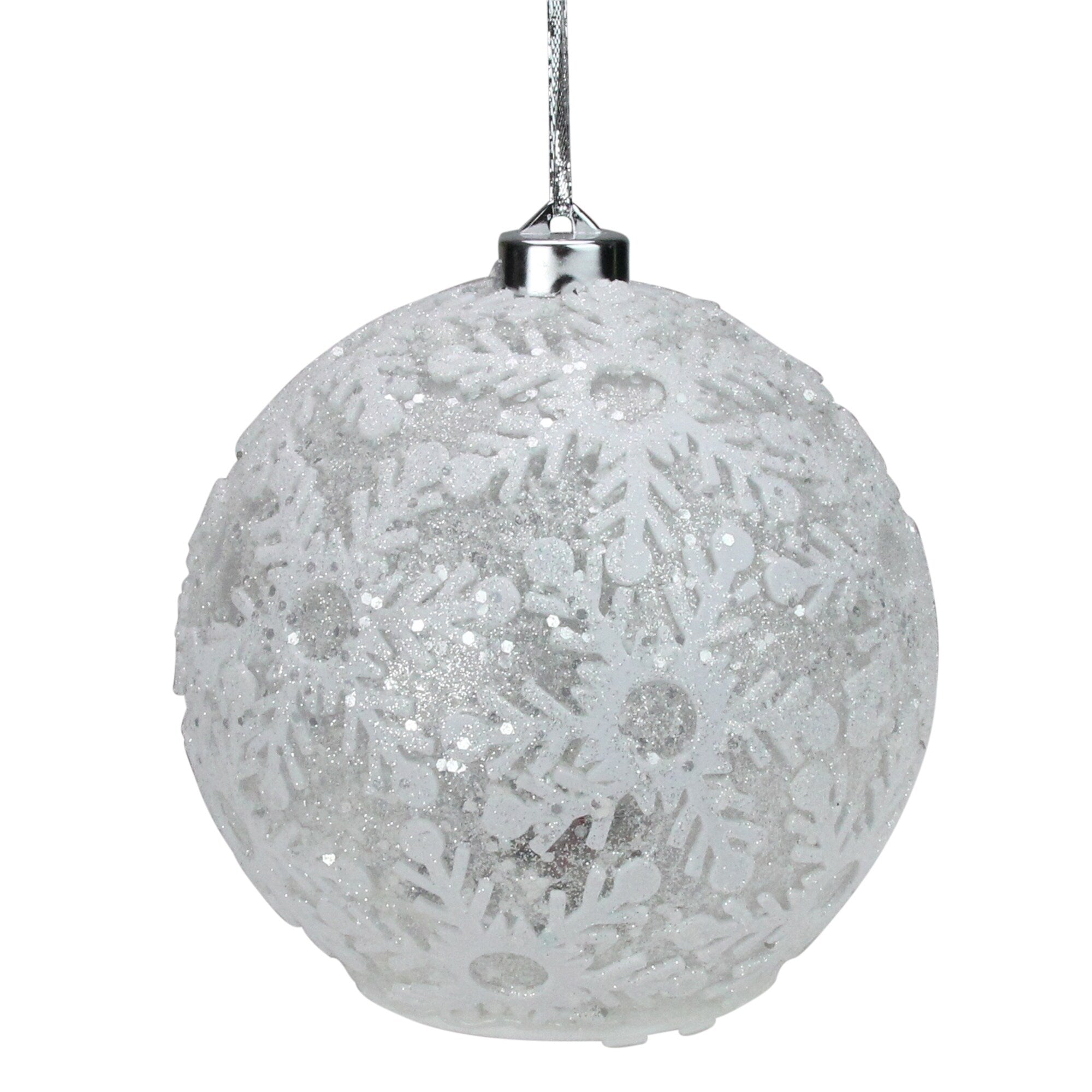 Set Of 4 Lighted Glitter Snowflake Spheres Christmas Ornament Decorations 6