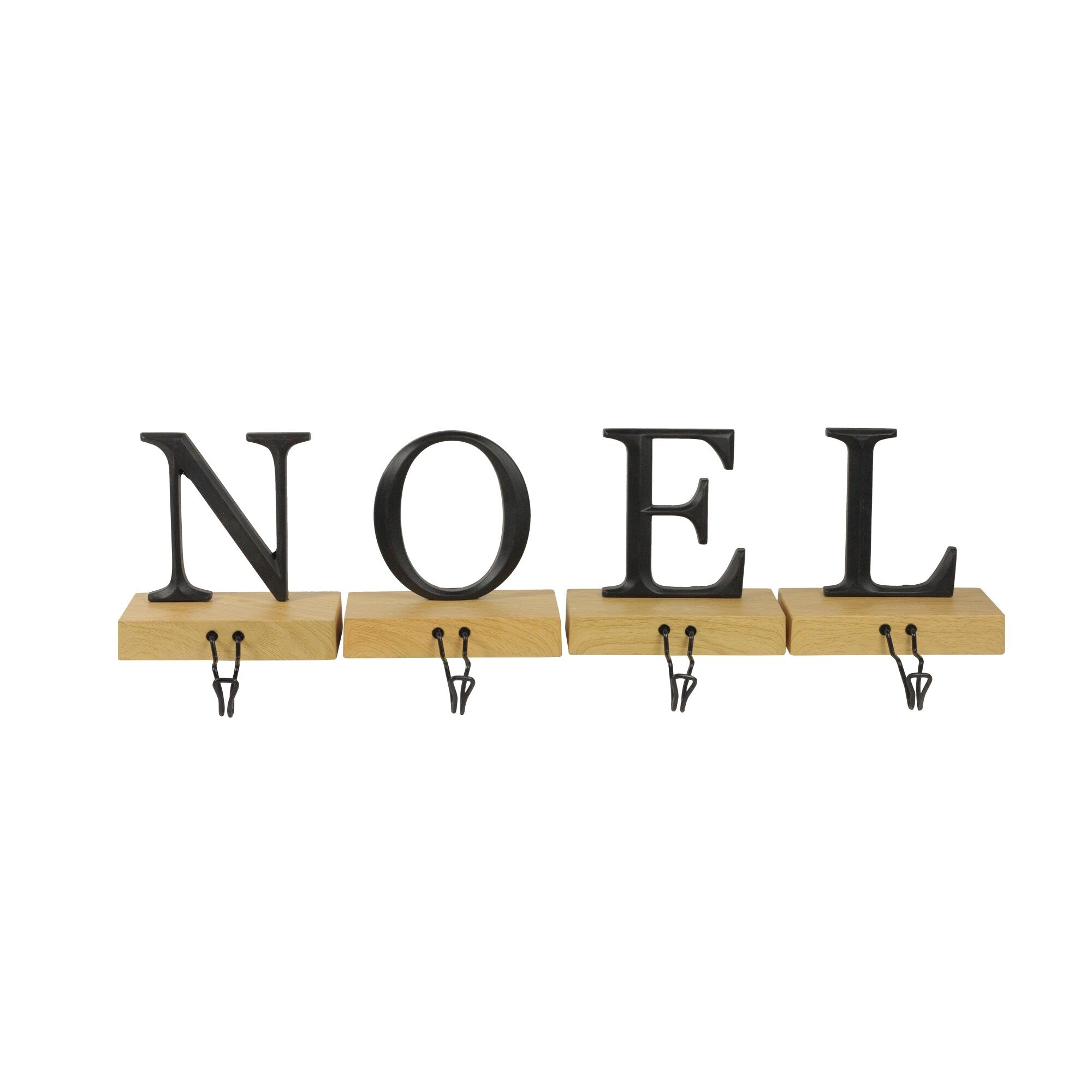 Set Of 4 Metal And Wood Noel Christmas Stocking Holder 6
