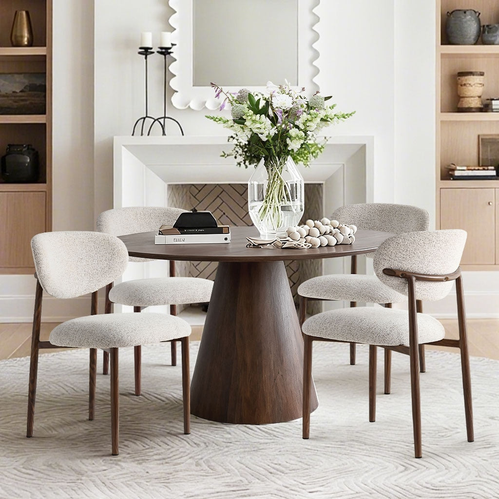 Set Of 4 Mid Century Upholstered Dining Chairs With Wood Grain Metal Legs
