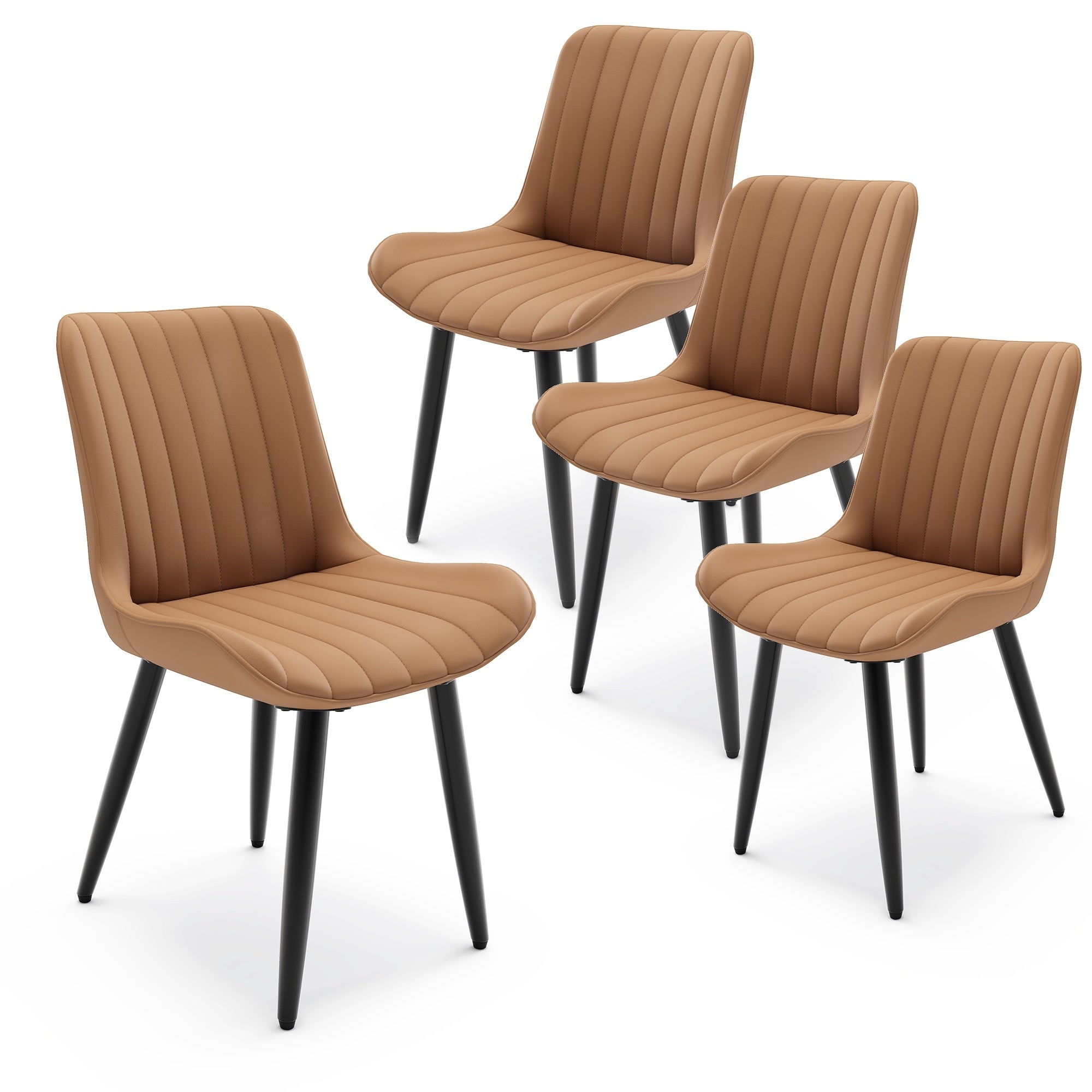 Set Of 4 Modern Pu Leather Dining Chairs With Thick Cushions Metal Legs Armless Faux Leather Side Chairs For Kitchen