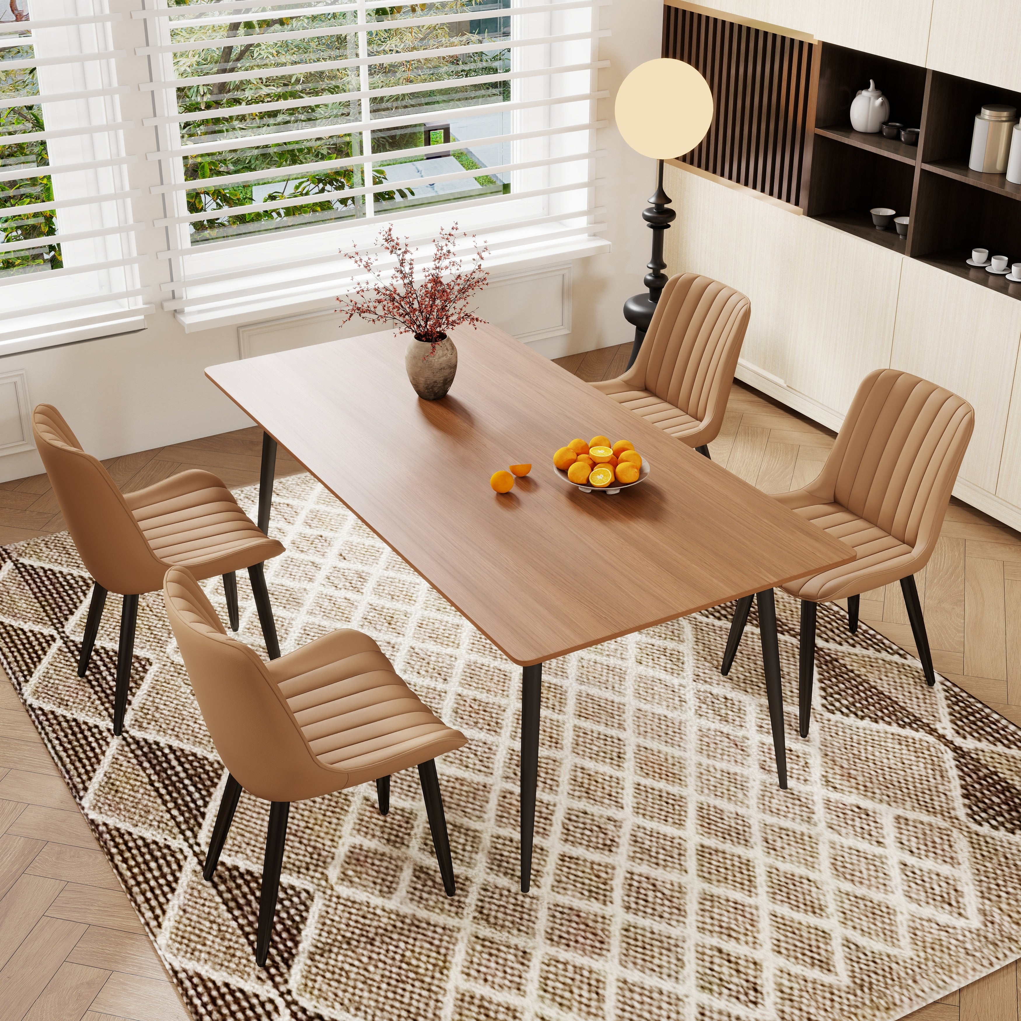 Set Of 4 Modern Pu Leather Dining Chairs With Thick Cushions Metal Legs Armless Faux Leather Side Chairs For Dining Room